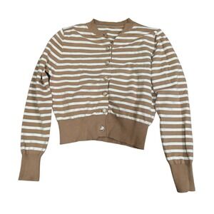 CIDER Striped Button Cardigan Sweater‎ Women Size L Brown White Acrylic Blend